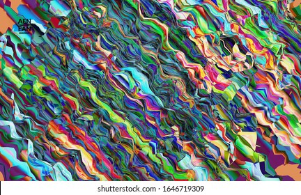 Abstract vector wallpaper. Watercolor texture vibrant colored background. Visual computer filtered gradient wavy diagonal lines. Dynamic paint flow marble texture pattern. Psychedelic art poster.