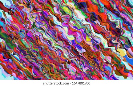 Abstract vector wallpaper. Watercolor texture vibrant colored background. Visual computer filtered gradient wavy diagonal lines. Dynamic paint flow marble texture pattern. Psychedelic art poster.