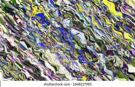Abstract vector wallpaper. Watercolor texture vibrant colored background. Visual computer filtered gradient wavy diagonal lines. Dynamic paint flow marble texture pattern. Psychedelic art poster.