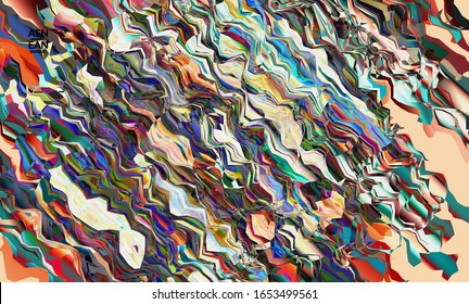 Abstract vector wallpaper. Watercolor texture vibrant colored background. Visual computer filtered gradient wavy diagonal lines. Dynamic paint flow marble texture pattern. Psychedelic art poster.
