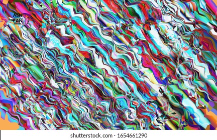 Abstract vector wallpaper. Watercolor texture vibrant colored background. Visual computer filtered gradient wavy diagonal lines. Dynamic paint flow marble texture pattern. Psychedelic art poster.