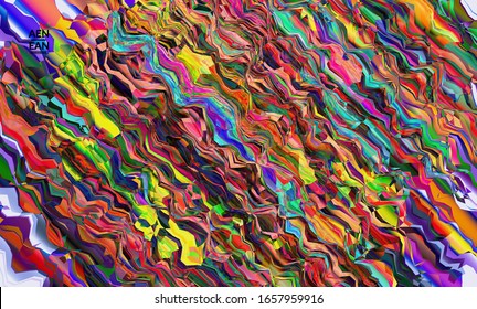 Abstract vector wallpaper. Watercolor texture vibrant colored background. Visual computer filtered gradient wavy diagonal lines. Dynamic paint flow marble texture pattern. Psychedelic art poster.