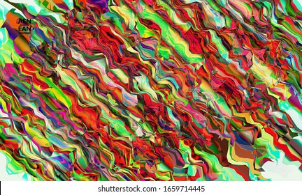 Abstrakte Vektorillustration-Tapete. Aquarellfarbene Textur, lebhafter Hintergrund. Visuell computergefilterte gradientenschwere Diagonallinien. Dynamisches Muster aus Marmor mit Farbfluss. Psychedelisches Kunstposter.