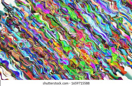 Abstract vector wallpaper. Watercolor texture vibrant colored background. Visual computer filtered gradient wavy diagonal lines. Dynamic paint flow marble texture pattern. Psychedelic art poster.
