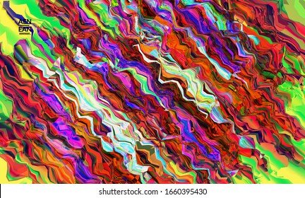 Abstract vector wallpaper. Watercolor texture vibrant colored background. Visual computer filtered gradient wavy diagonal lines. Dynamic paint flow marble texture pattern. Psychedelic art poster.