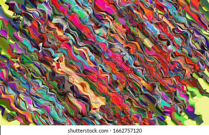 Papel tapiz vector abstracto. Fondo coloreado vibrante de textura acuarela. Líneas diagonales de degradado onduladas filtradas por el equipo visual. Patrón de textura de mármol de flujo dinámico de pintura. Afiche de arte psicodélico.