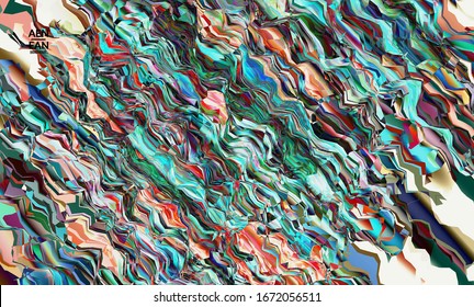 Abstract vector wallpaper. Watercolor texture vibrant colored background. Visual computer filtered gradient wavy diagonal lines. Dynamic paint flow marble texture pattern. Psychedelic art poster.