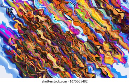 Abstract vector wallpaper. Watercolor texture vibrant colored background. Visual computer filtered gradient wavy diagonal lines. Dynamic paint flow marble texture pattern. Psychedelic art poster.