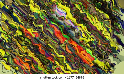 Abstract vector wallpaper. Watercolor texture vibrant colored background. Visual computer filtered gradient wavy diagonal lines. Dynamic paint flow marble texture pattern. Psychedelic art poster.