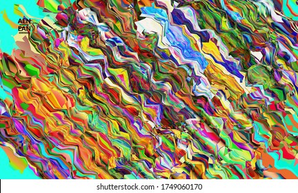 Abstract vector wallpaper. Watercolor texture vibrant colored background. Visual computer filtered gradient wavy diagonal lines. Dynamic paint flow marble texture pattern. Psychedelic art poster.