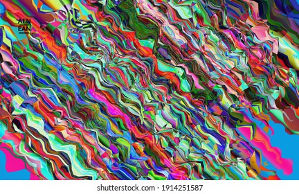 Abstract vector wallpaper. Watercolor texture vibrant colored background. Visual computer filtered gradient wavy diagonal lines. Dynamic paint flow marble texture pattern. Psychedelic art poster.