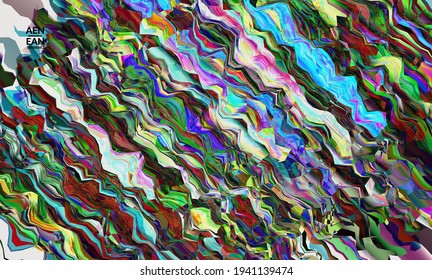 Abstract vector wallpaper. Watercolor texture vibrant colored background. Visual computer filtered gradient wavy diagonal lines. Dynamic paint flow marble texture pattern. Psychedelic art poster.