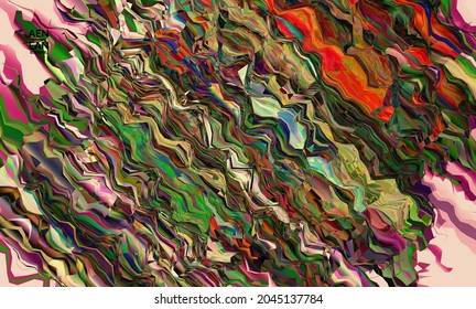 Abstract vector wallpaper. Watercolor texture vibrant colored background. Visual computer filtered gradient wavy diagonal lines. Dynamic paint flow marble texture pattern. Psychedelic art poster.