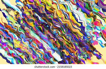 Abstract vector wallpaper. Watercolor texture vibrant colored background. Visual computer filtered gradient wavy diagonal lines. Dynamic paint flow marble texture pattern. Psychedelic art poster.