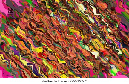 Abstract vector wallpaper. Watercolor texture vibrant colored background. Visual computer filtered gradient wavy diagonal lines. Dynamic paint flow marble texture pattern. Psychedelic art poster.