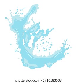 Un chapoteo abstracto del agua del Vector en un fondo blanco. Las salpicaduras azules, las gotas y las líneas suaves crean un efecto dinámico. Conveniente para el empaquetado, etiquetas, materiales de la publicidad, Anuncios, bebida 