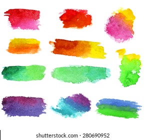 Abstract vector watercolor aquarelle hand drawn colorful shapes art paint splatter stain on white background