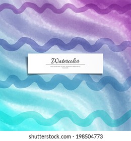 Abstract vector watercolor background with colored waves. Hand drawing.