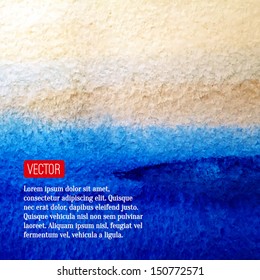 Abstract vector watercolor background design with space for your text. Paper texture. Blue background. Beige vintage paper. Design layout can be used for book cover, cards, invitation, scrapbooking...