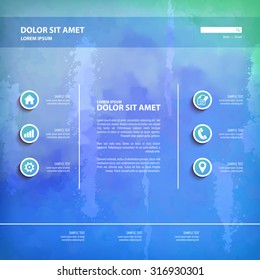 Abstract vector watercolor background with grunge painting texture, paint drips. One Page Website Template