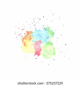 Abstract vector watercolor background. Happy Holy hand drawing greeting card.  Isolated watercolor spots on white background. Vector illustration.