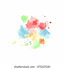 Abstract vector watercolor background. Happy Holy hand drawing greeting card.  Isolated watercolor spots on white background. Vector illustration.