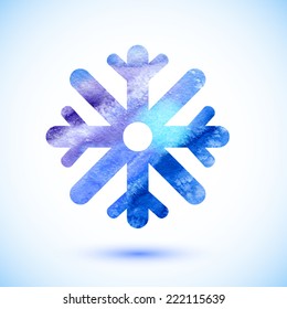 Abstract vector watercolor background with snowflake. Watercolor blue snowflake. Christmas element.