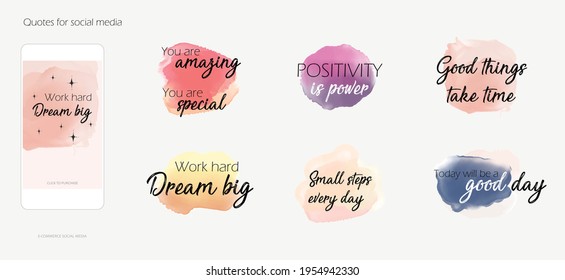 abstract vector watercolor colorful brush splash spot background texture with text. motivation inspiration quotes for Instagram social media story blog feed post boost.