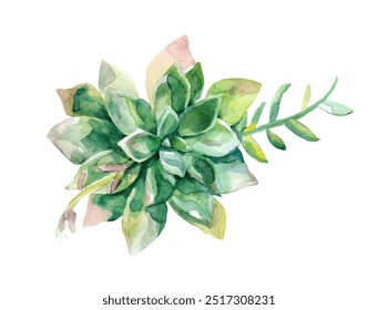 Abstract vector watercolor hand drawn green flower isolated on white background. Greenery wedding spring unique print. Modern cute botanical image. Creative style art for trendy design. Eps 10. 