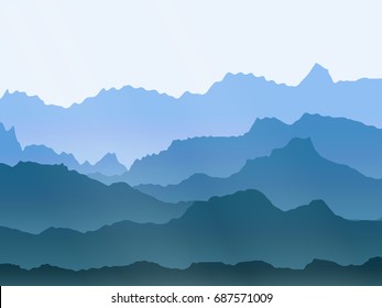 abstract vector watercolor misty mountains landscape
