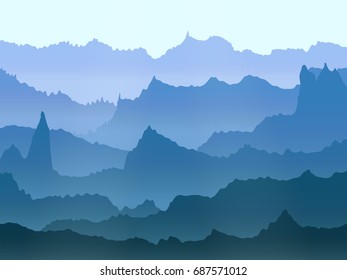 abstract vector watercolor misty mountains landscape