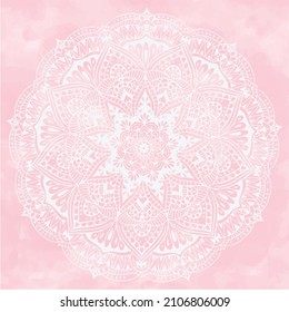 Resumen vectorial color de agua pintura textura de fondo de gradiente de papel, ornamento de mandala redonda. Textura de color rosa pastel. Escena de plantilla artística femenina para el 8 de marzo, Día de la Madre, Día de San Valentín.