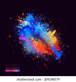 Abstract vector watercolor palette,dark background.Image of the galaxy,stars and constellations,vector illustration,a mixture of colors,stains with a spray of water colors,the author's work.