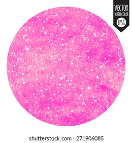Abstract vector watercolor pink background with white splashes. Circle silhouette.