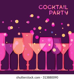 Abstract vector watercolor seamless background. Red, pink, purple glowing cocktail glass. Creative concept for bar menu, party, alcohol drinks, holidays, wine list, flyer, brochure, poster, banner. 
