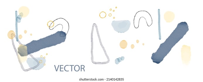 Resumen de formas de acuarela vectorial en diferentes colores. Cabecera creativa de dibujo de doodle con diferentes formas y texturas. Collage. ilustración vectorial de diferentes objetos