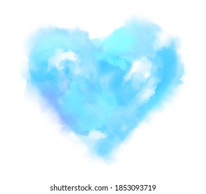 Abstract vector watercolor sketch heart isolated element, art graphic design. Paper texture blue color background, wallpaper, hand drawn card, banner