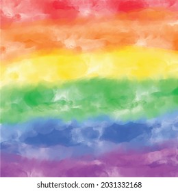 Abstract vector watercolor textured rainbow background. Pride LGBTQ flag aquarelle backdrop. Bright artistic backdrop.