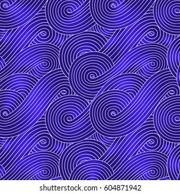 Abstract vector wave background of doodle hand drawn lines. Colorful floral pattern.
