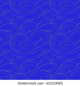 Abstract vector wave background of doodle hand drawn lines. Colorful floral pattern.