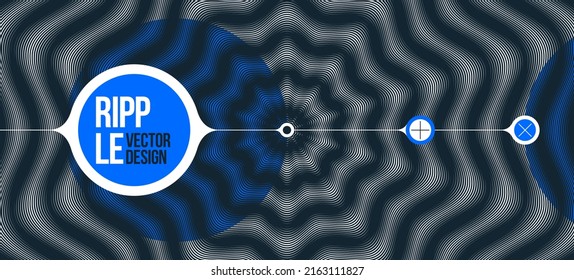 Abstract vector wave background made with linear Moire, op art effect surreal texture, sound and music waves theme, black and white grid abstraction.