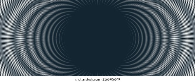 Abstract vector wave background made with linear Moire, op art effect surreal texture, sound and music waves theme, black and white grid abstraction.