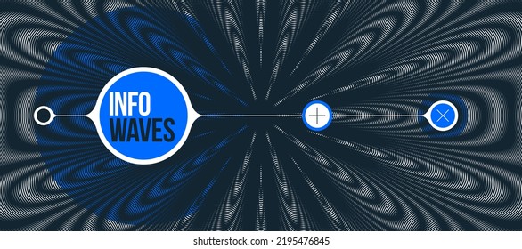 Abstract vector wave background made with linear Moire, op art effect surreal texture, sound and music waves theme, black and white grid abstraction.