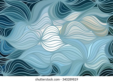 Abstract vector wave blue background of doodle hand drawn lines