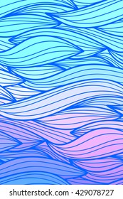 Abstract vector wave blue background of doodle hand drawn lines. Colorful floral pattern.