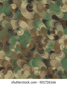 Abstract vector wave camo background of drawn lines. Coloful floral pattern.