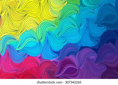 Abstract vector wave colorful background of hand drawn lines