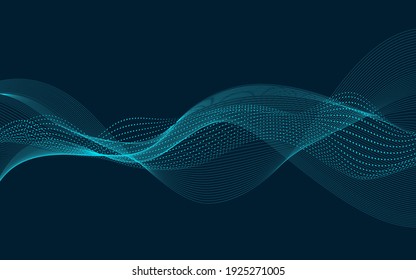 Abstract vector wave flow. Sound oscillation design. Flowing particles.