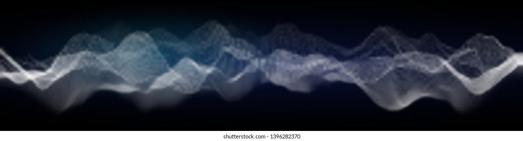 Abstract vector wave, glowing particles, vibrations, grid of dots, rays of directional light