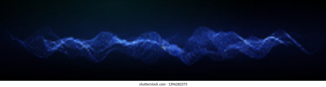 Abstract vector wave, glowing particles, vibrations, grid of dots, rays of directional light